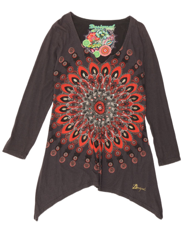Женская асимметричная туника Desigual UK 20 2XL Серая с цветочным принтом