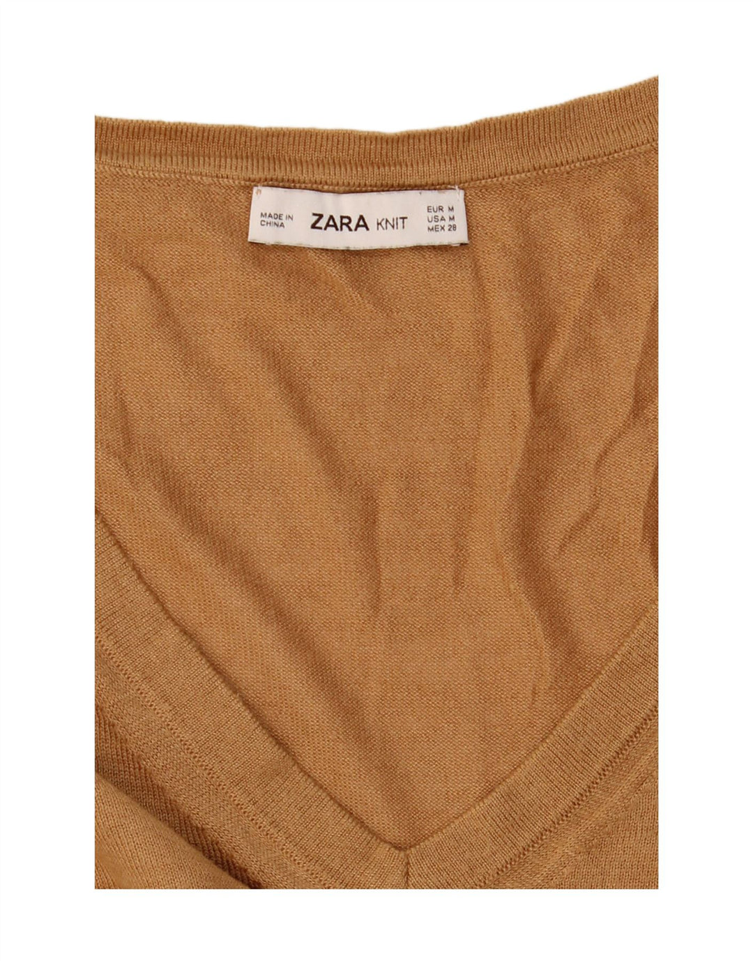 Женский свободный джемпер с v-образным вырезом Zara UK 14, средний коричневый цвет