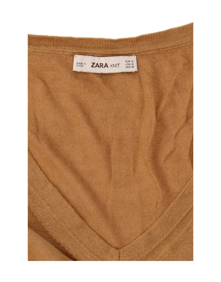 Женский свободный джемпер с v-образным вырезом Zara UK 14, средний коричневый цвет