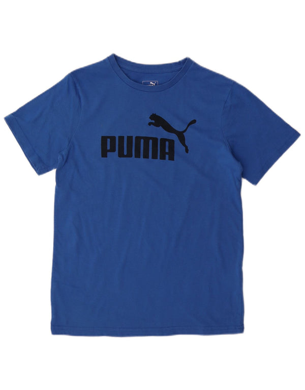 PUMA Boys Graphic T-Shirt Top 14-15 Years Large Blue Cotton