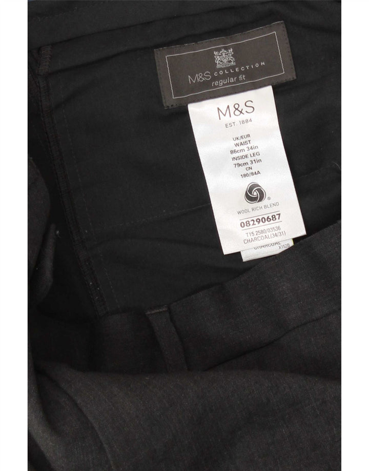 Мужские костюмные брюки классического кроя Marks & Spencer W34 L31 серые шерстяные