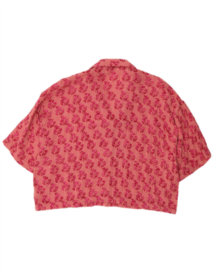 Женская блузка-рубашка оверсайз с коротким рукавом Zara UK 14, средний розовый с цветочным принтом