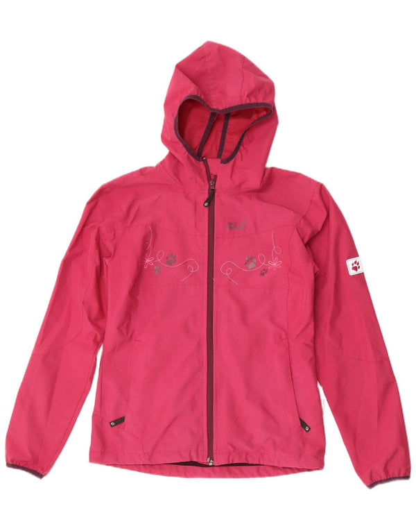 Дождевик с капюшоном и графическим рисунком для девочек Jack Wolfskin, 15–16 лет, розовый цветочный принт