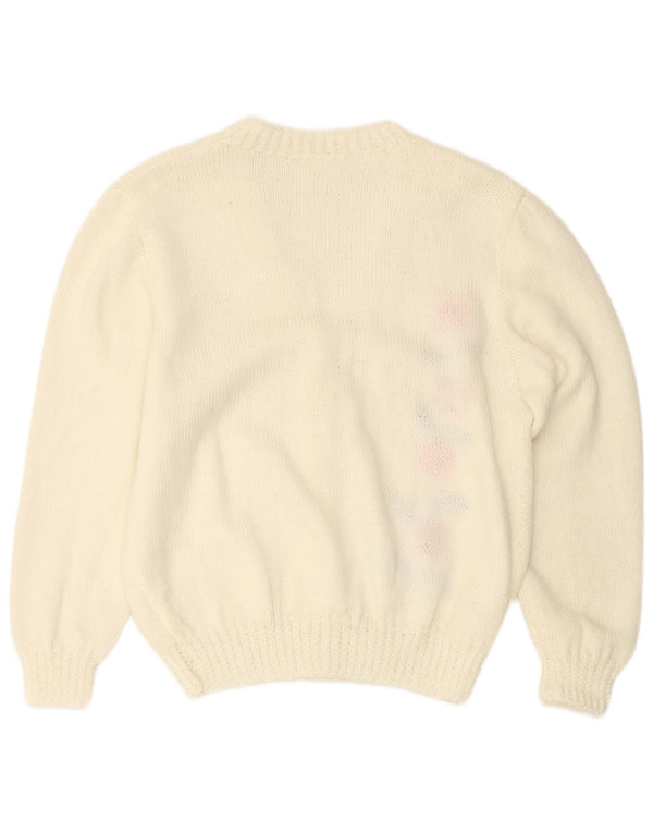 ВИНТАЖНЫЙ женский кардиган-свитер UK 16, большой белый с цветочным принтом