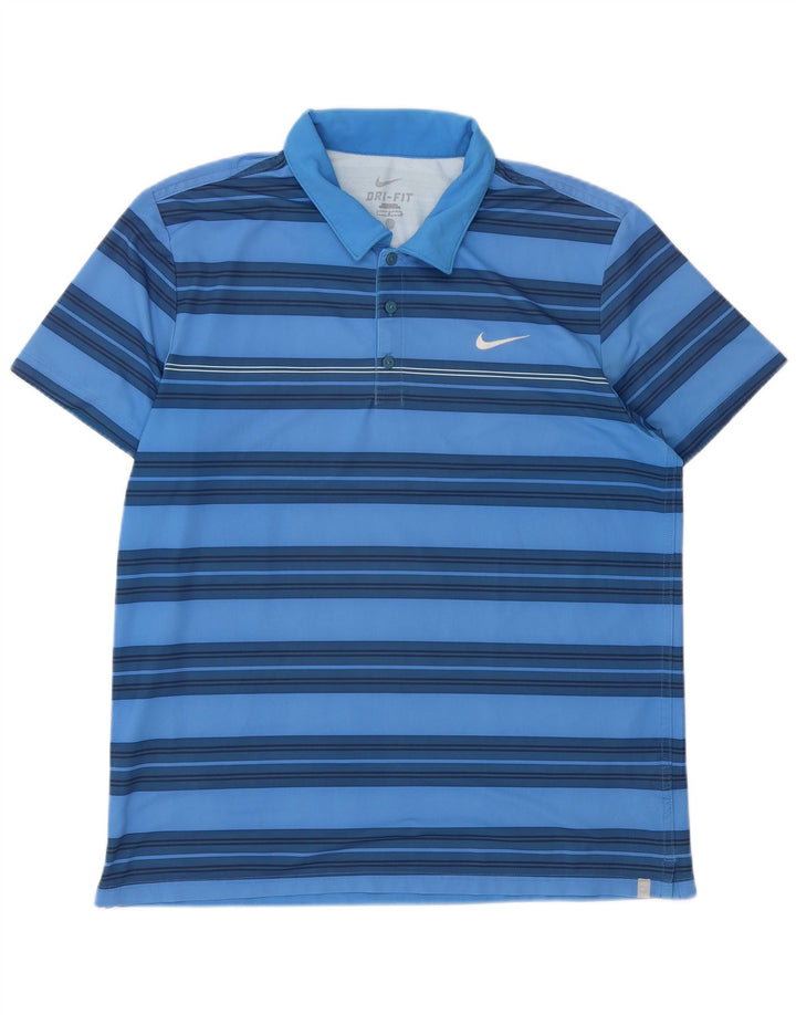 Мужская рубашка-поло Nike Dri Fit из полиэстера в большую синюю полоску