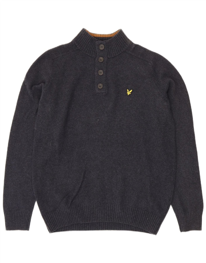 Мужской джемпер с воротником на пуговицах Lyle & Scott, большой темно-синий из овечьей шерсти