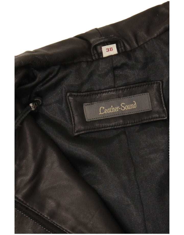LEATHER SOUND Womens Hooded Leather Gilet EU 38 Medium Black Leather