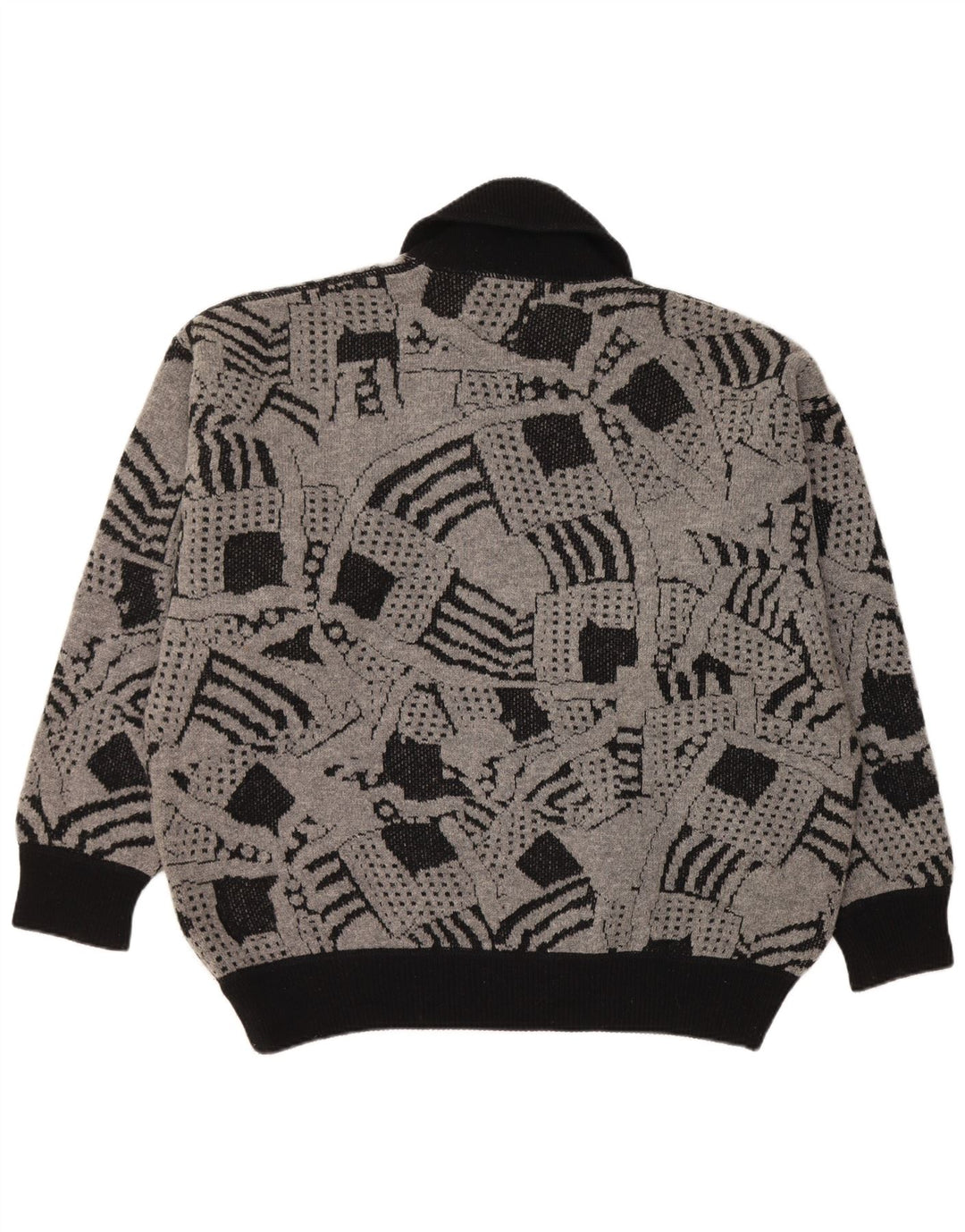 ВИНТАЖНЫЙ женский джемпер с отложным воротником, Великобритания, 16, большой серый с геометрическим узором