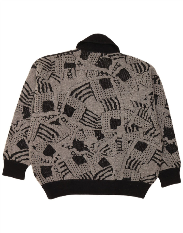 ВИНТАЖНЫЙ женский джемпер с отложным воротником, Великобритания, 16, большой серый с геометрическим узором