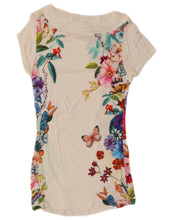 Женский удлиненный топ с открытыми плечами Desigual UK 6 XS из белой вискозы с цветочным принтом