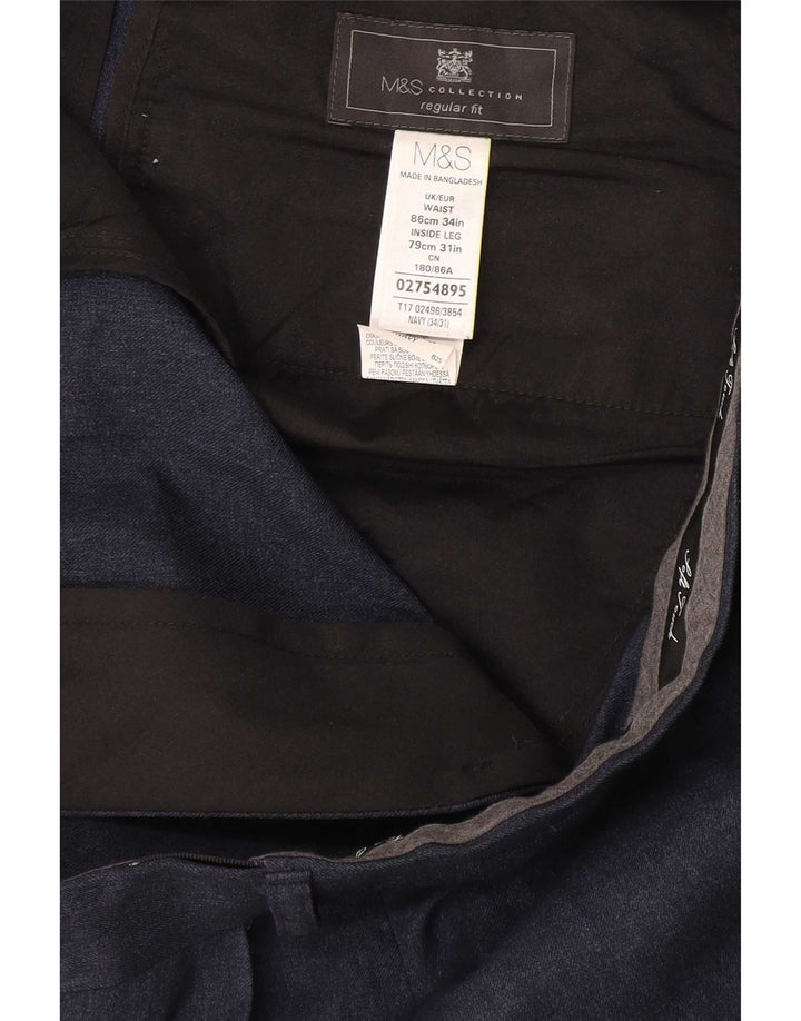 Мужские костюмные брюки классического кроя Marks & Spencer W34 L31 темно-синие из полиэстера