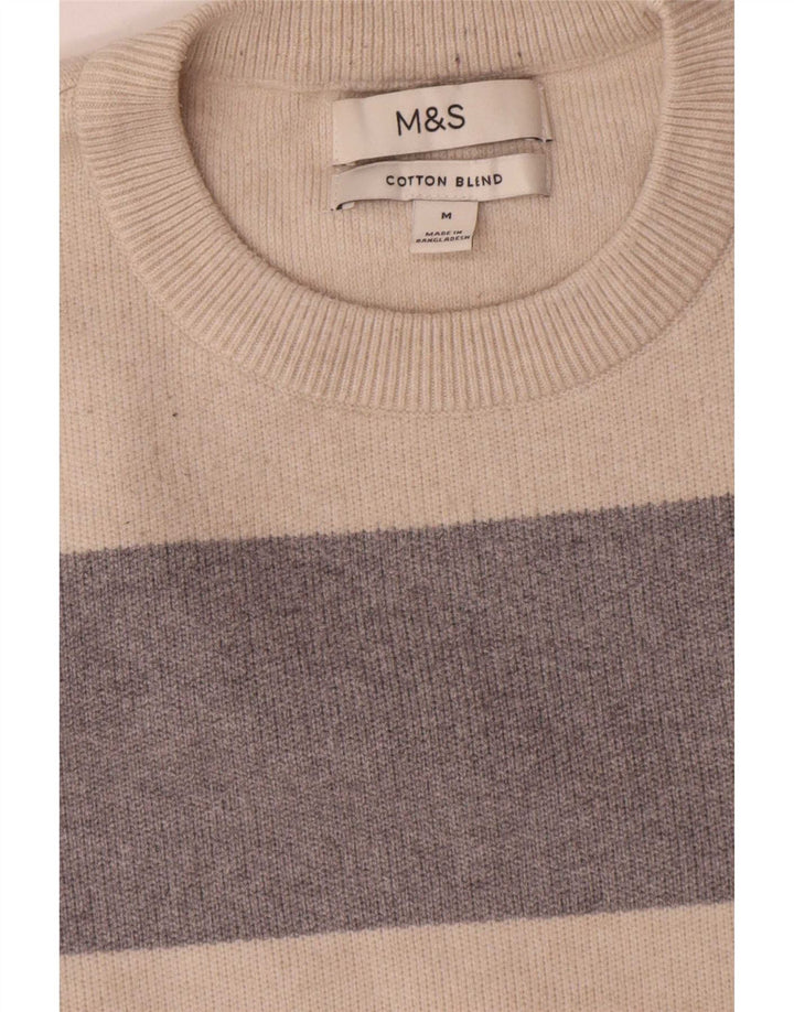 Женский джемпер с круглым вырезом Marks & Spencer UK 14, средний, бежевый в полоску