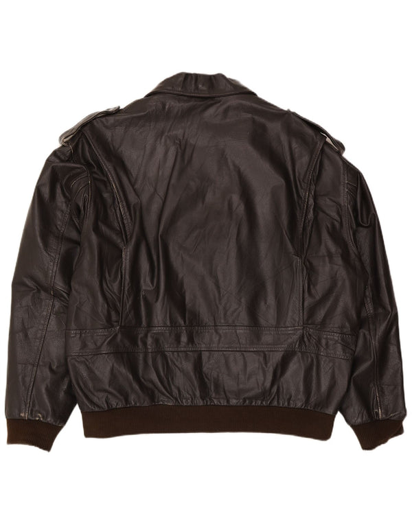 Винтажная мужская кожаная куртка в стиле милитари IT 56 3XL Коричневая