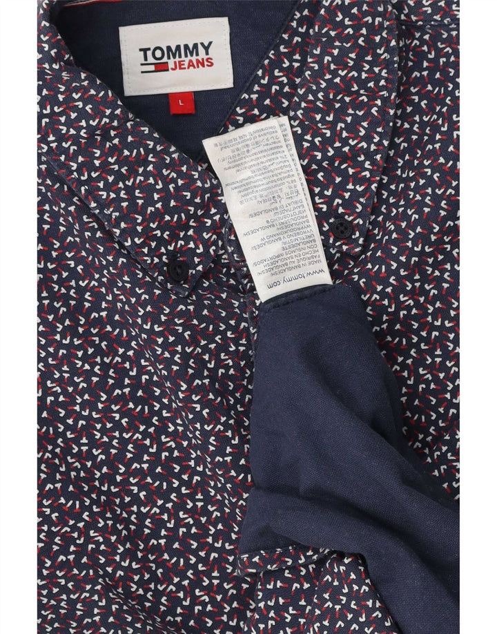Tommy Hilfiger Мужская рубашка большого размера из хлопка темно-синего цвета с пятнами
