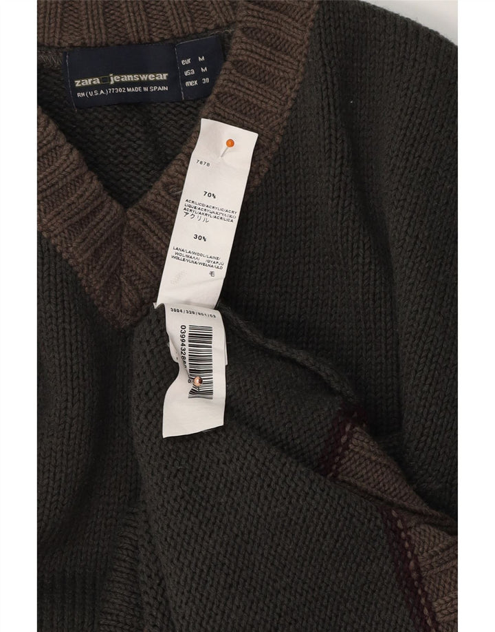 Мужской джемпер ZARA с v-образным вырезом, средний хаки, цветные блоки, акрил