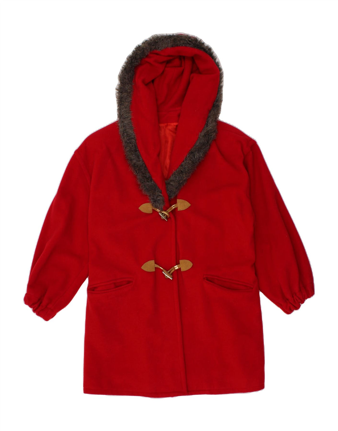 VINTAGE Womens Hooded Duffle Coat IT 42 Medium Red Wool Vintage Vintage and Second-Hand Vintage from Messina Hembry 
