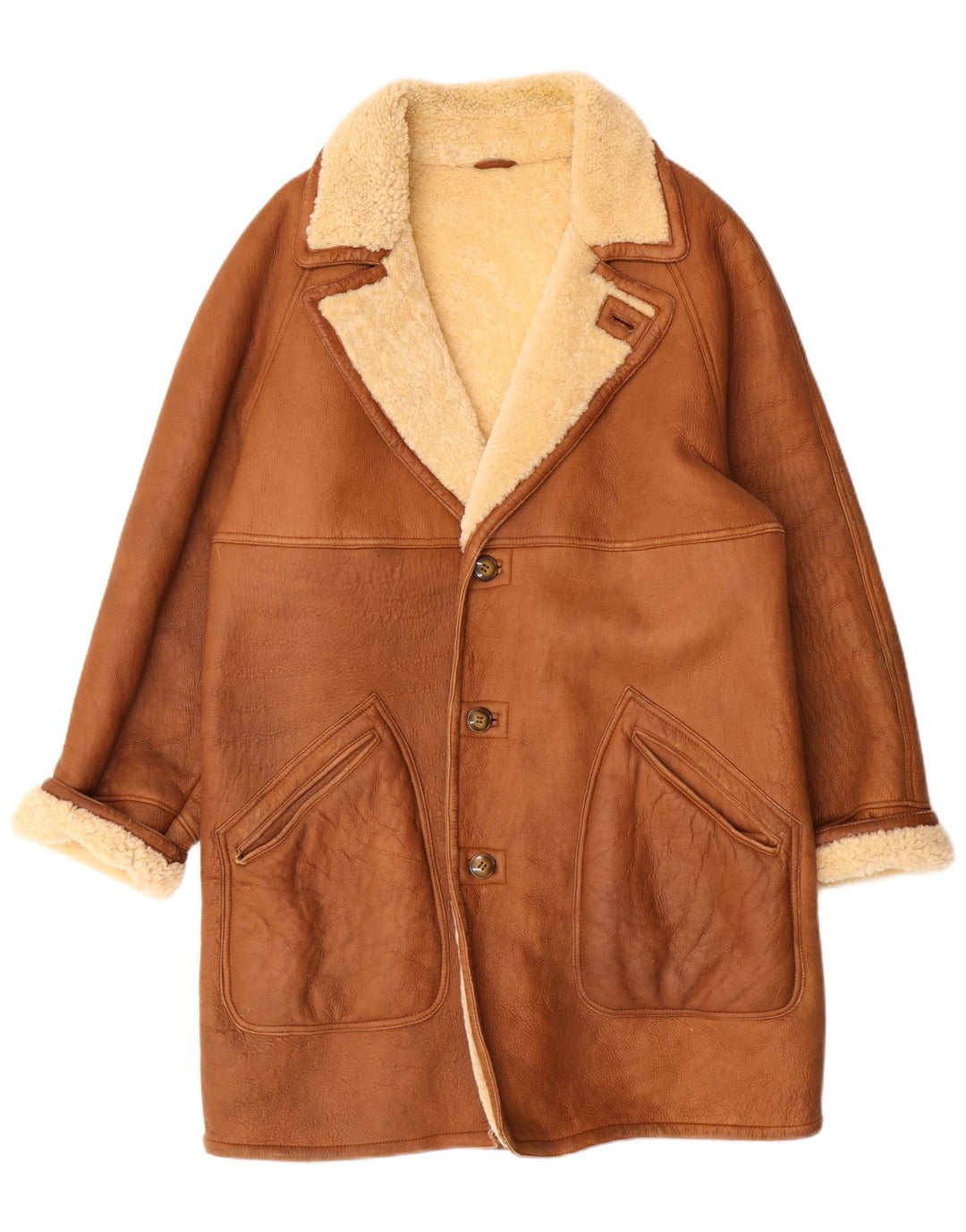 Винтажная мужская короткая дубленка UK 38 Средне-коричневая кожаная классическая