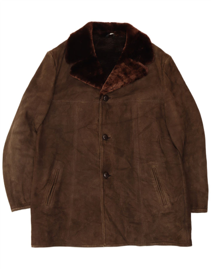 Винтажная мужская дубленка UK 42 XL коричневая кожаная