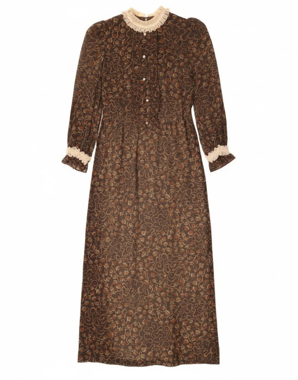 Shelana Женское платье макси с длинным рукавом UK 14 Средне-коричневый с цветочным принтом