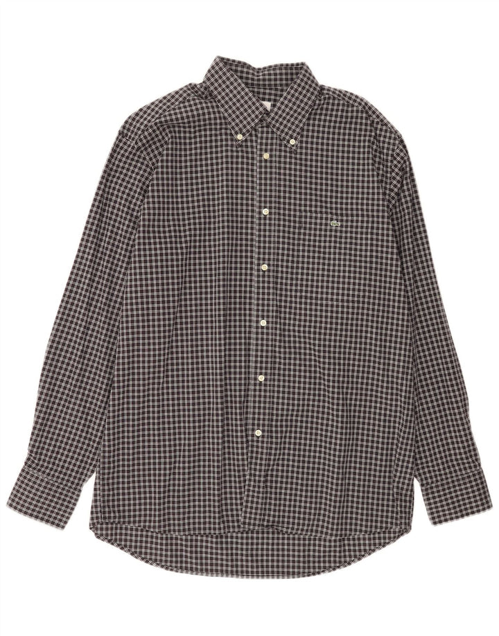 Мужская рубашка Lacoste, размер 44 XL, черный хлопок в клетку
