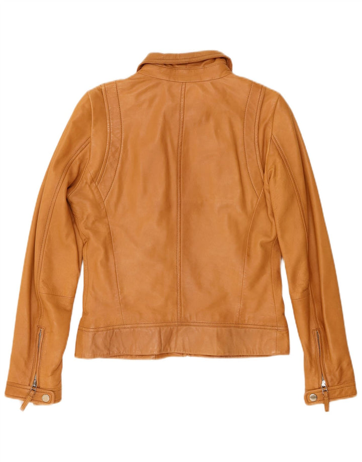 Женская укороченная кожаная куртка Massimo Dutti UK 12 из овчины среднего бежевого цвета