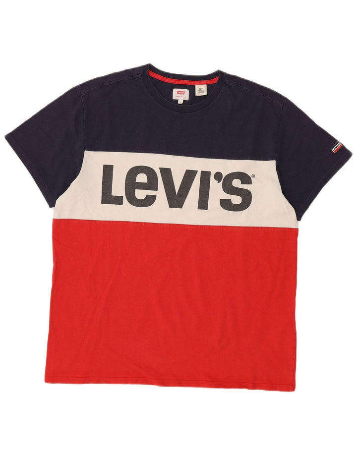 Мужская футболка с рисунком LEVI'S, большой красный хлопок с цветными блоками