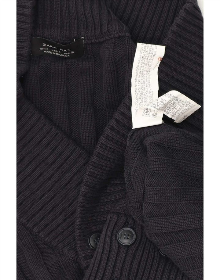 Мужской кардиган Zara, темно-синий хлопковый свитер среднего размера