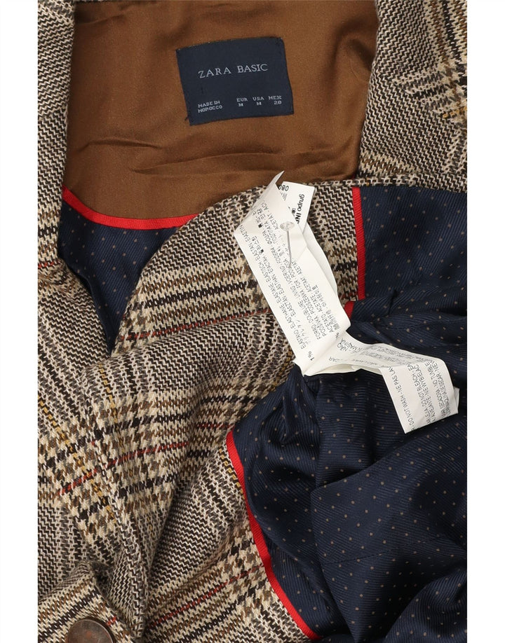 Женский пиджак на 1 пуговице Zara UK 14, средний серый в клетку из ацетата