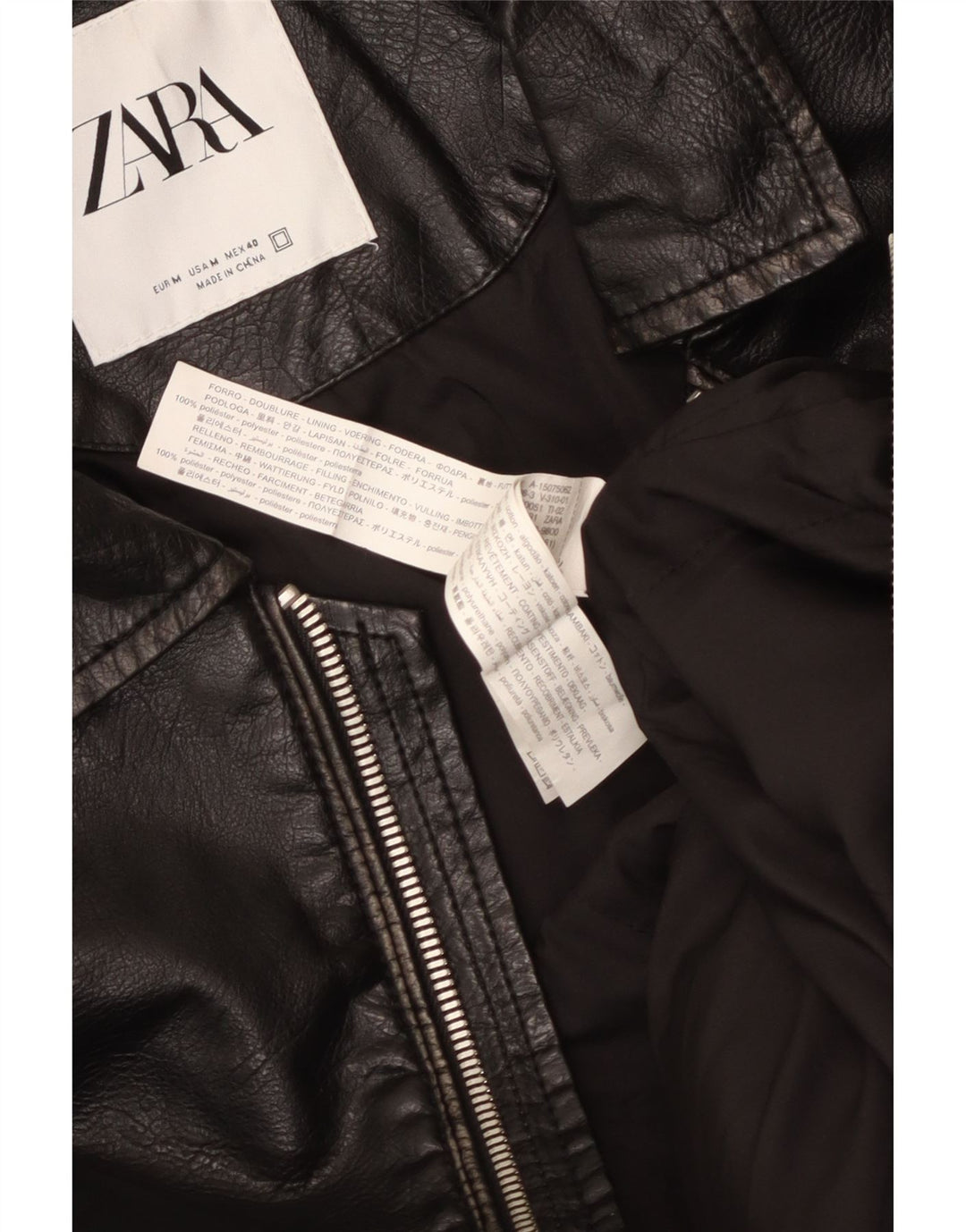 Мужская кожаная куртка Zara UK 38, средний черный из полиуретана