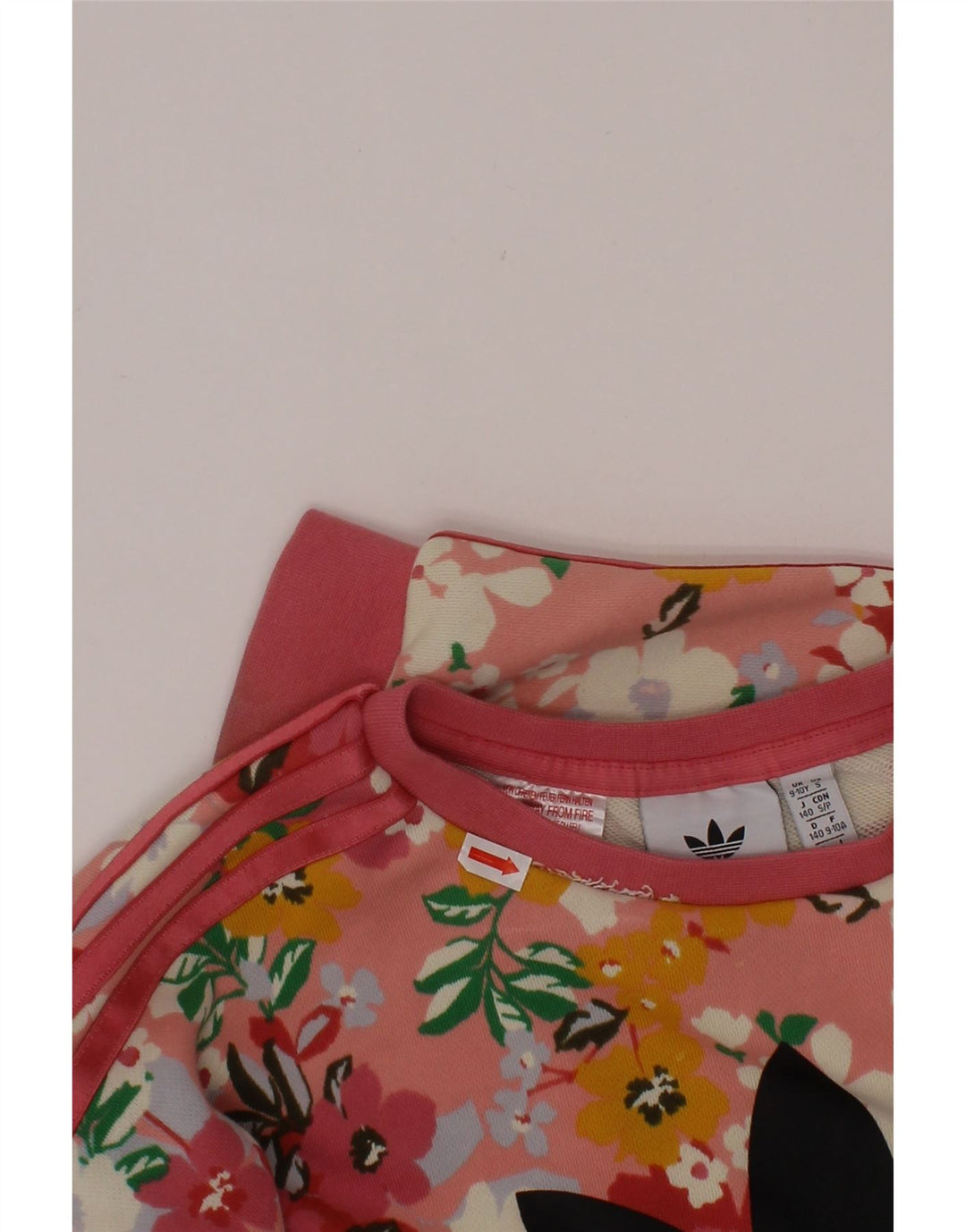 Свитшот ADIDAS с рисунком для девочек, 9–10 лет, розовый хлопковый джемпер с цветочным принтом