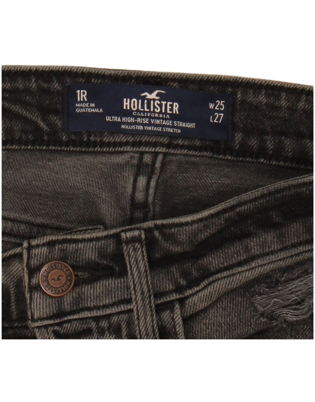 HOLLISTER Женские прямые джинсы с высокой посадкой W25 L27, черный хлопок