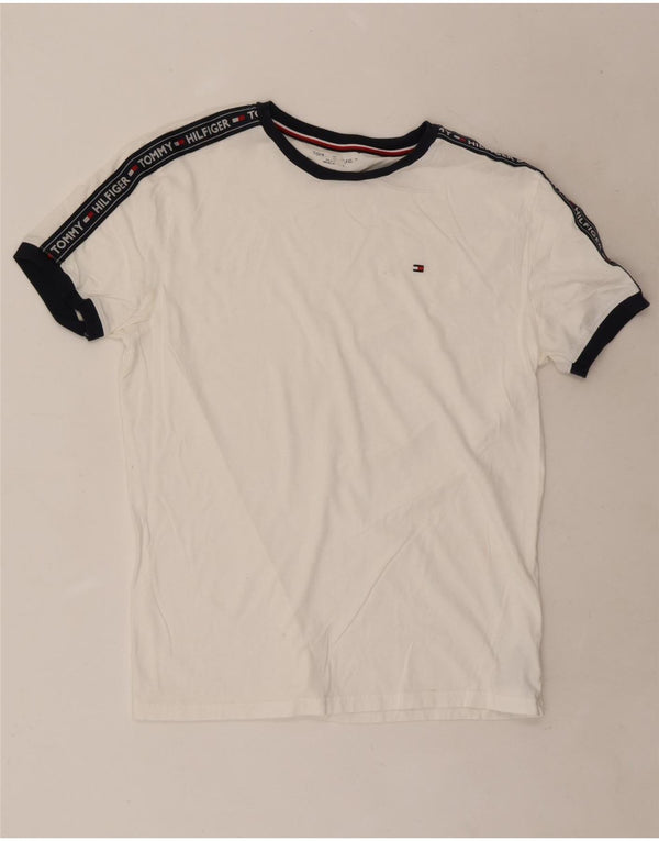 Tommy Hilfiger Мужская футболка с рисунком Верх среднего размера, белый хлопок с цветными блоками