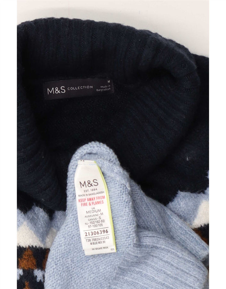 Женский джемпер с высоким воротником Marks & Spencer UK 14, средний синий с геометрическим узором