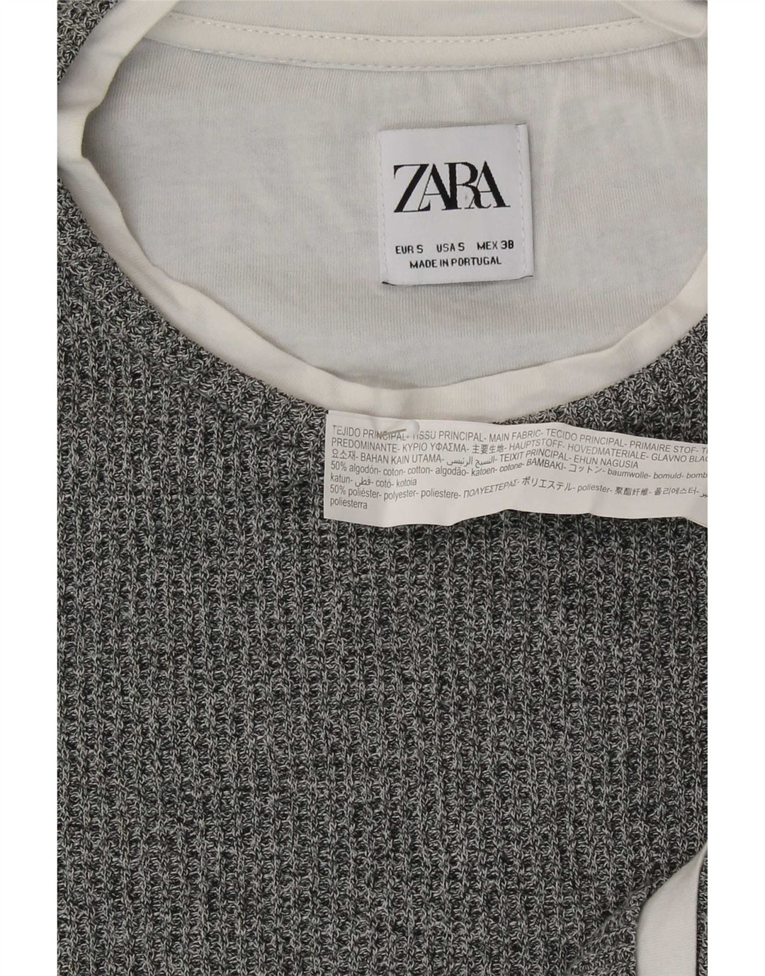 Мужской топ Zara с длинным рукавом, маленький серый хлопок с крапинками