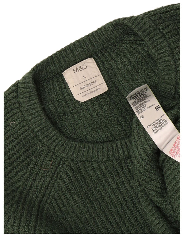 Marks & Spencer Mens Crew Neck Jumper Sweater Large Green Polyamide
