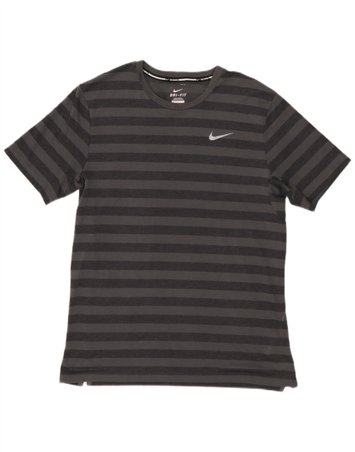 Мужская футболка Nike Dri Fit из полиэстера среднего серого цвета в полоску