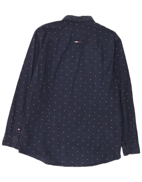 Мужская рубашка приталенного кроя Tommy Jeans XL, темно-синяя, пятнистый хлопок