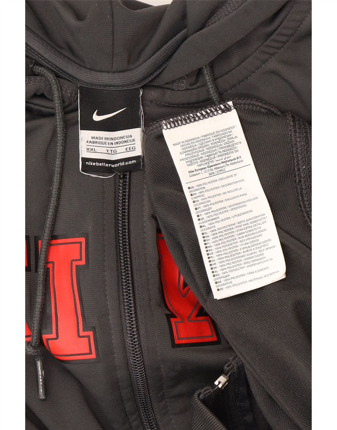 Мужской свитер с капюшоном и молнией с графическим рисунком Nike 2XL, серый полиэстер
