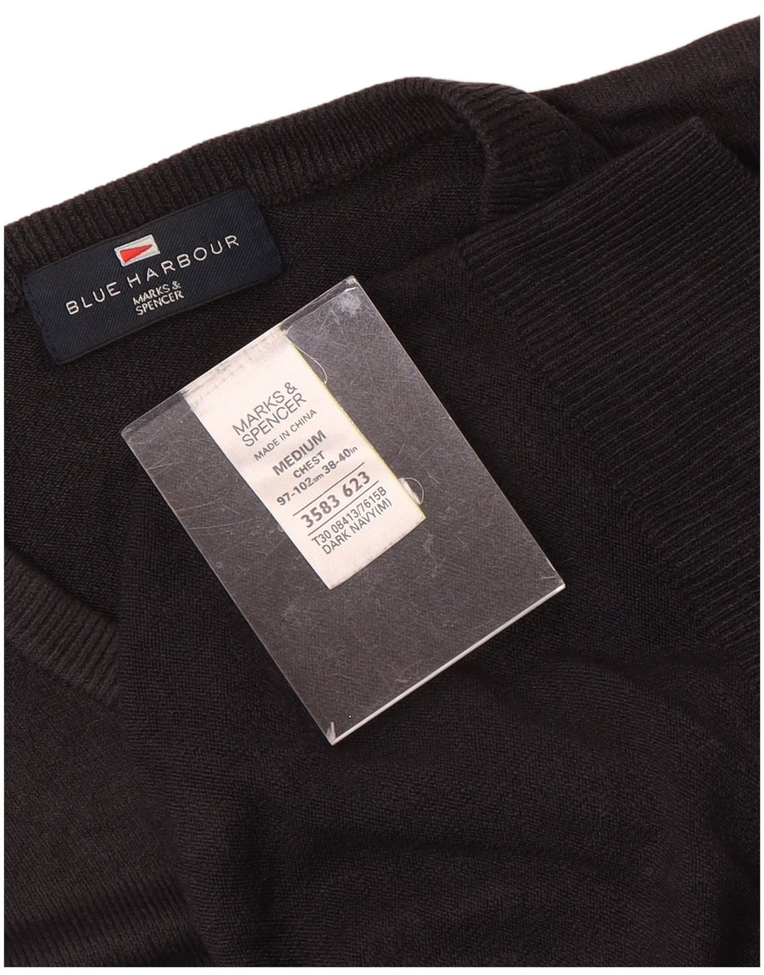Мужской свитер MARKS & SPENCER Blue Harbour с v-образным вырезом, средний черный