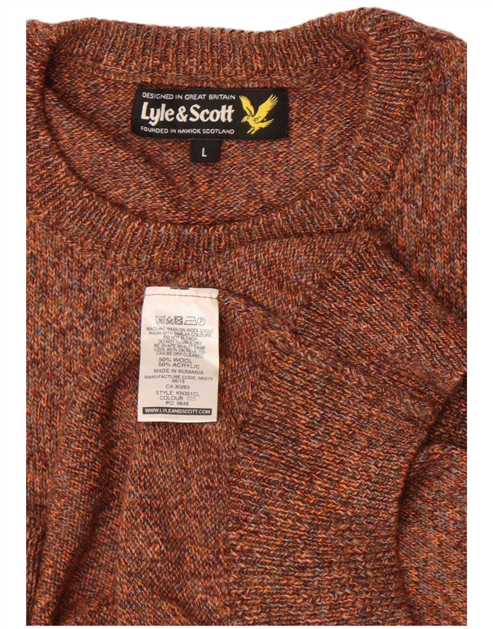 Мужской джемпер с круглым вырезом Lyle & Scott, большой коричневый шерстяной свитер в крапинку
