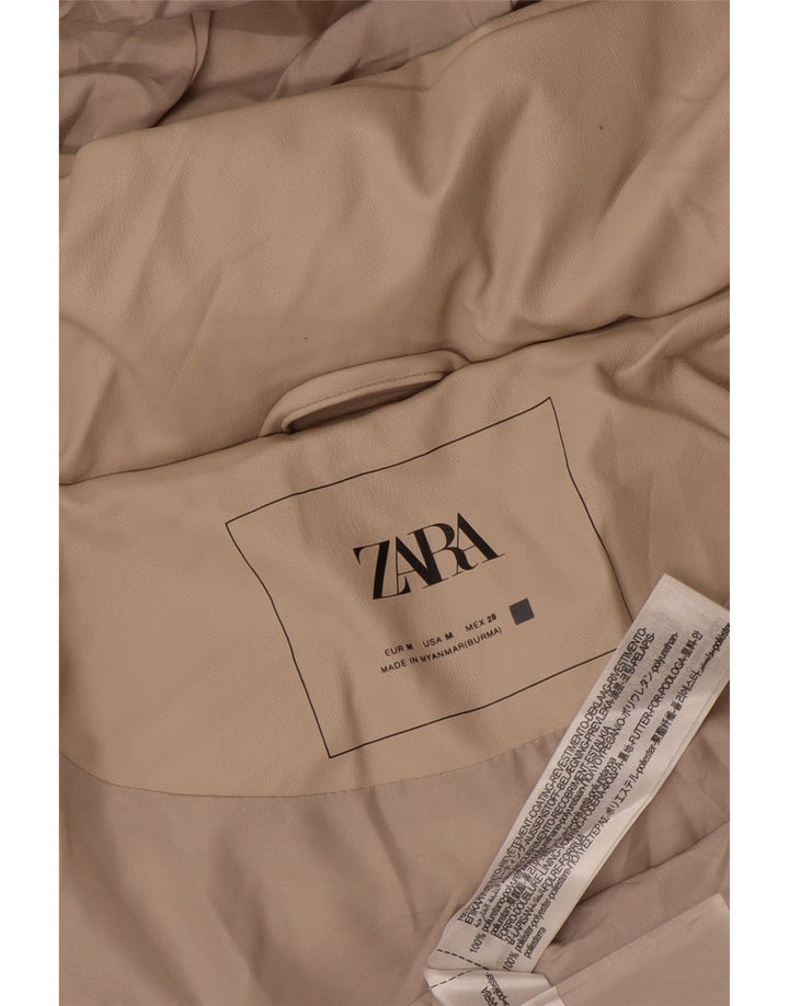 Женская утепленная куртка оверсайз с капюшоном Zara UK 14, средний бежевый полиуретан