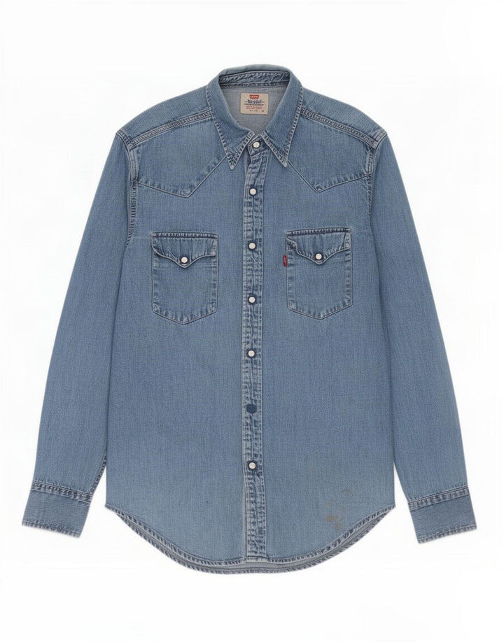 Мужская джинсовая рубашка Levi's из хлопка среднего синего цвета