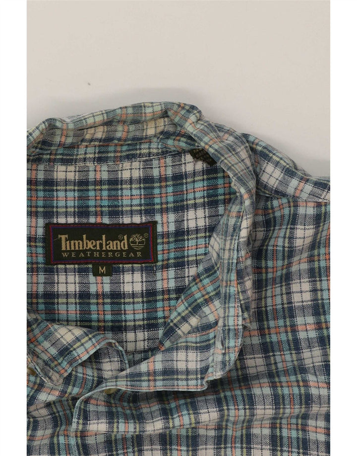 Мужская рубашка Timberland с коротким рукавом, льняная синяя клетка среднего размера