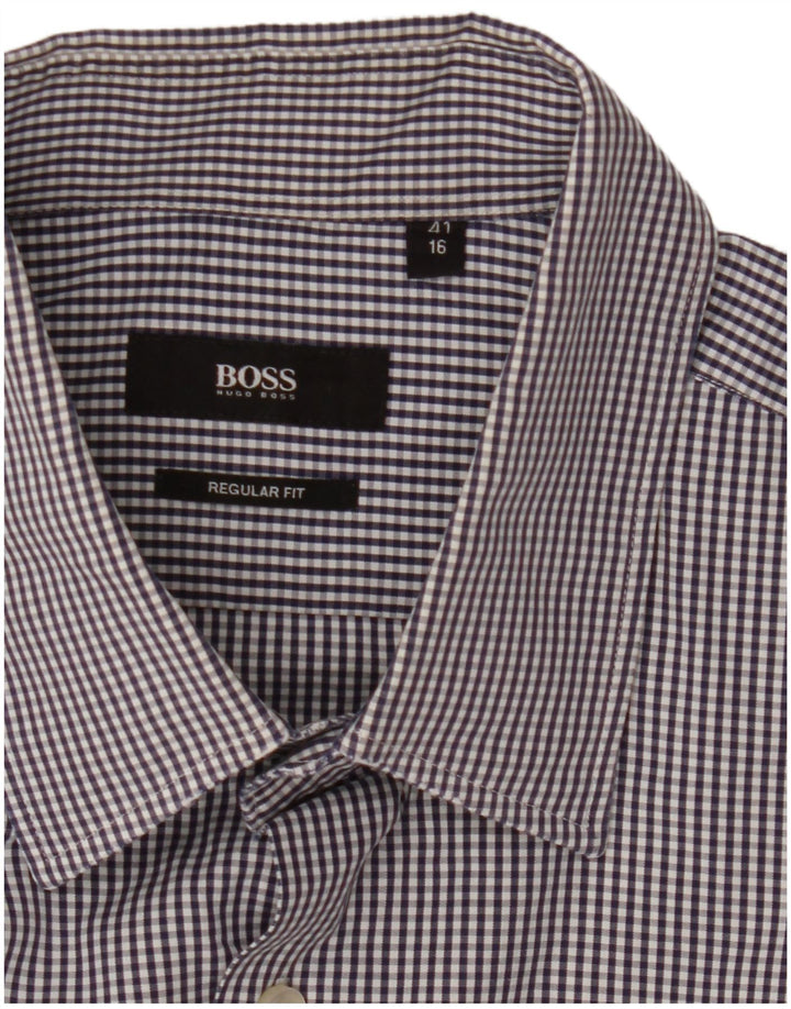 Мужская рубашка стандартного кроя Hugo Boss, размер 41, 16, большая синяя клетка