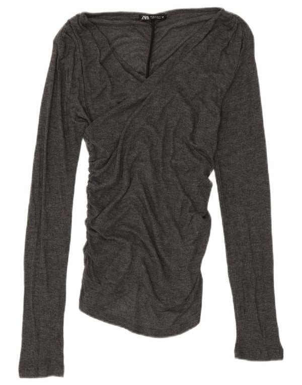 Женская блузка ZARA Top UK 12, полиэстер среднего серого цвета