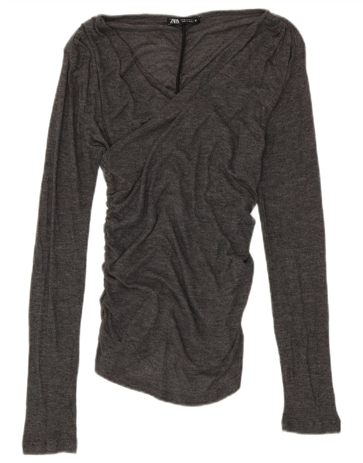 Женская блузка ZARA Top UK 12, полиэстер среднего серого цвета