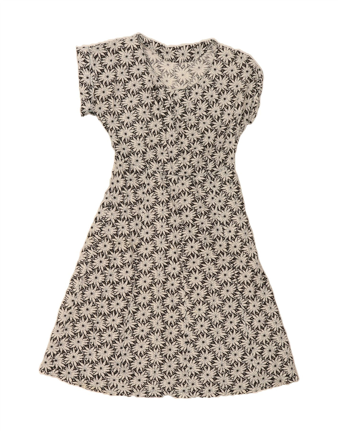 VINTAGE Womens A-Line Dress UK 12 Medium Grey Floral Vintage Vintage and Second-Hand Vintage from Messina Hembry 