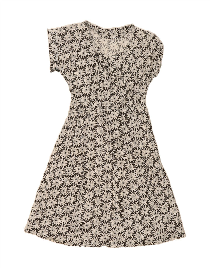 VINTAGE Womens A-Line Dress UK 12 Medium Grey Floral Vintage Vintage and Second-Hand Vintage from Messina Hembry 