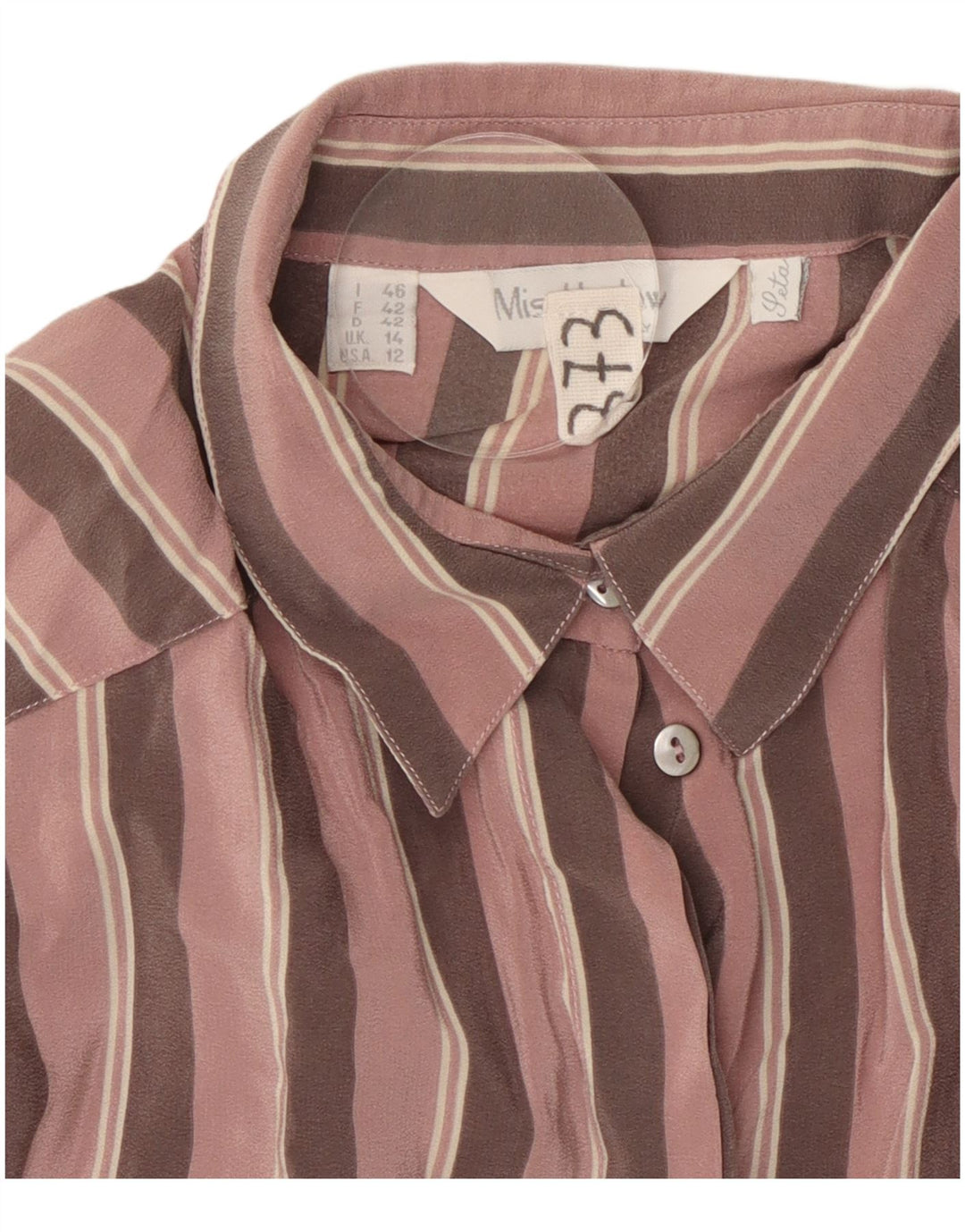 Женская блузка-рубашка VINTAGE UK 14, большая шелковая розовая полоска