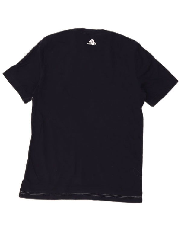 Футболка Adidas с рисунком для мальчиков, топ 13–14 лет, темно-синий, хлопок с цветными блоками